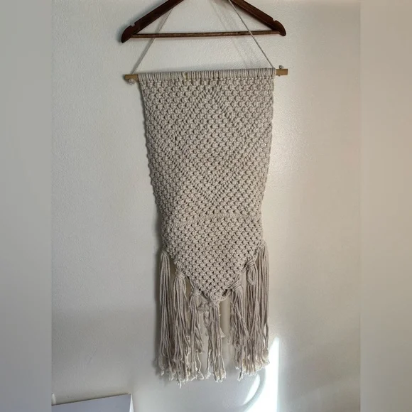 Boho Macrame Wall Hanging Decor Woven Cotton Tapestry Neutral Wall Art Handmade - Picture 6 of 9